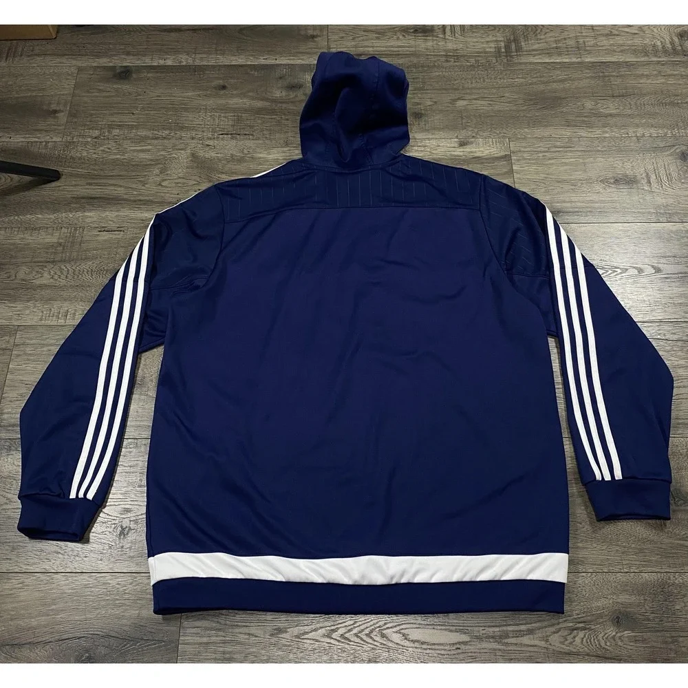 Adidas Hoodie Mens XL Navy Blue Blacksburg Soccer Pullover 3‎ Stripe Sweatshirt